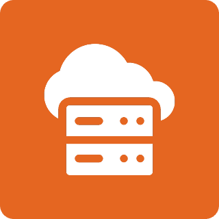 Cloud-Smart Cloud server icon on orange background.