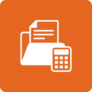 Folder, document, and calculator icon on orange.