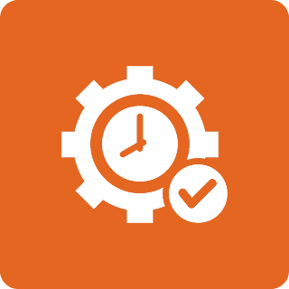 Real-Time Insights Clock and checkmark inside gear icon.