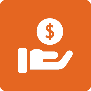 Secure + CRA-Compliant Hand holding dollar coin on orange background.