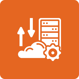 Cloud computing with server and gear icon.
