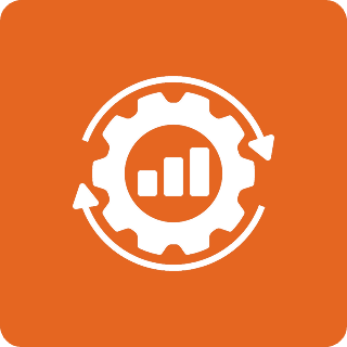 Gear with graph and arrows on orange.
