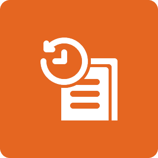 Document with clock icon on orange background.