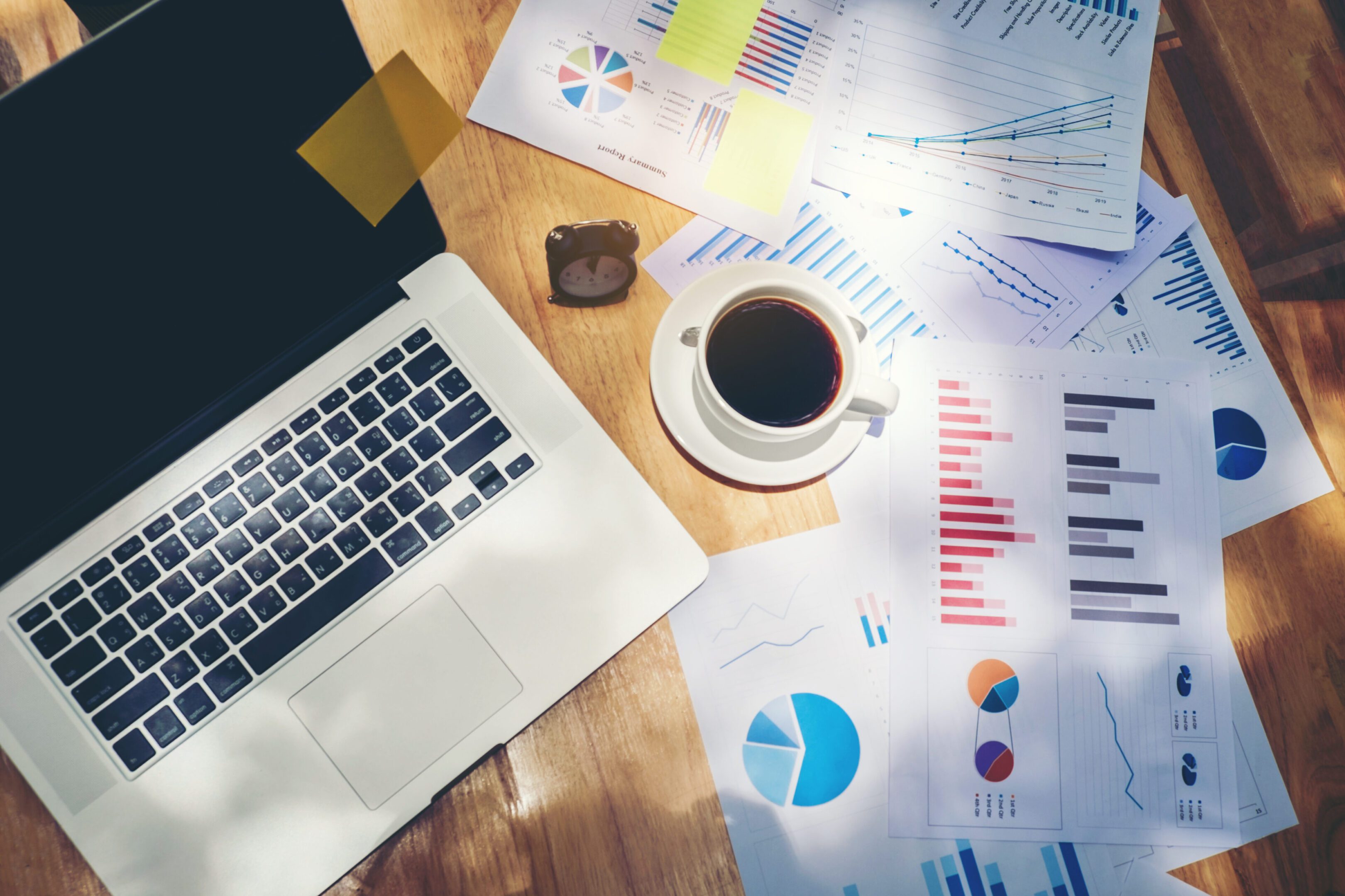 Business office equipment on the business paper. Report chart