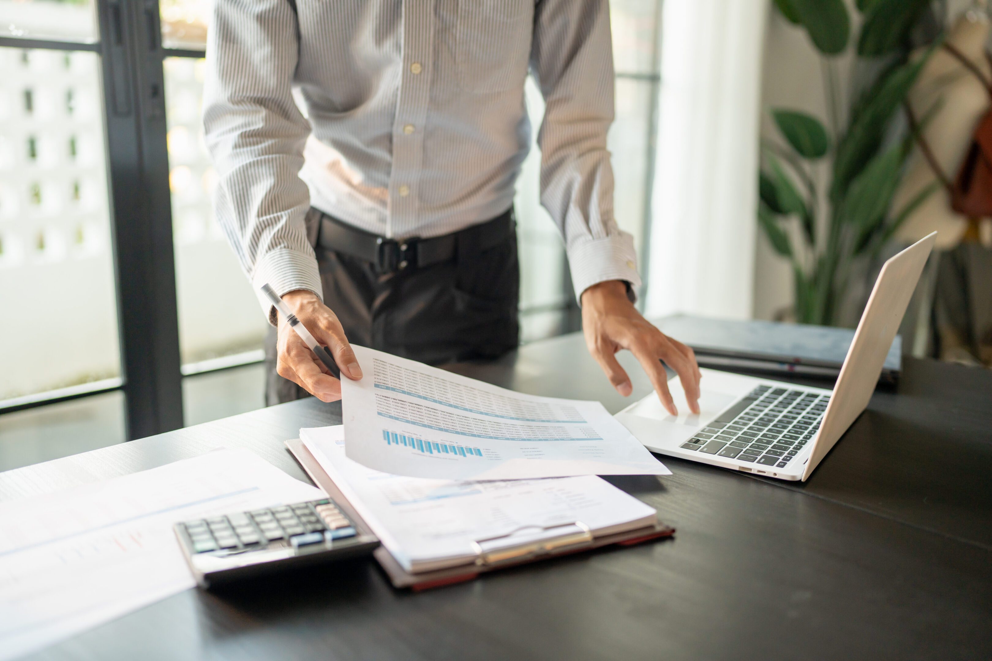 Auditor or internal revenue service staff, Business men checking annual financial statements of company. Audit Concept